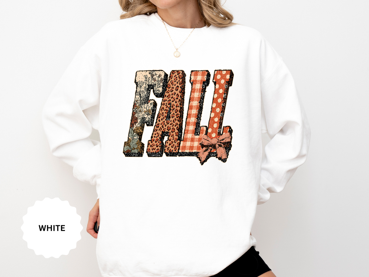 Patchwork Fall Sweatshirt, Floral Leopard Plaid Autumn Pullover, Coquette Bow Seasonal Gift for Women, Cozy Thanksgiving Outfit for Her