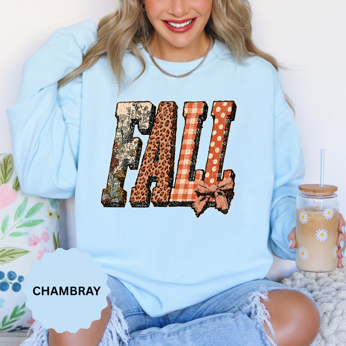 Patchwork Fall Sweatshirt, Floral Leopard Plaid Autumn Pullover, Coquette Bow Seasonal Gift for Women, Cozy Thanksgiving Outfit for Her
