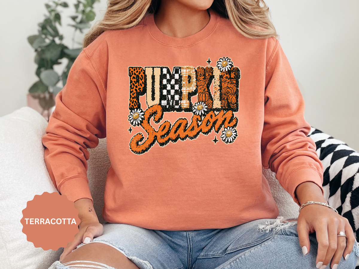 Pumpkin Season Sweatshirt, Retro Leopard Checker Fall Pullover, Cute Autumn Gift for Women, Cozy Thanksgiving October Outfit for Her