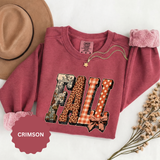 Patchwork Fall Sweatshirt, Floral Leopard Plaid Autumn Pullover, Coquette Bow Seasonal Gift for Women, Cozy Thanksgiving Outfit for Her
