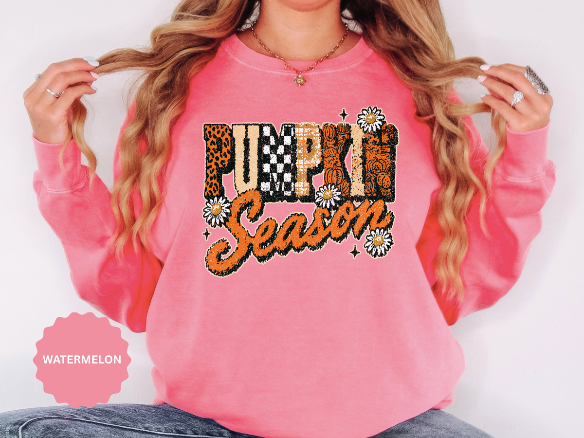Pumpkin Season Sweatshirt, Retro Leopard Checker Fall Pullover, Cute Autumn Gift for Women, Cozy Thanksgiving October Outfit for Her