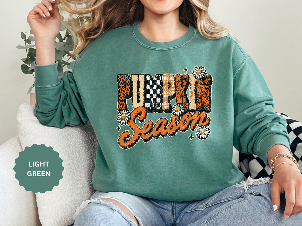 Pumpkin Season Sweatshirt, Retro Leopard Checker Fall Pullover, Cute Autumn Gift for Women, Cozy Thanksgiving October Outfit for Her