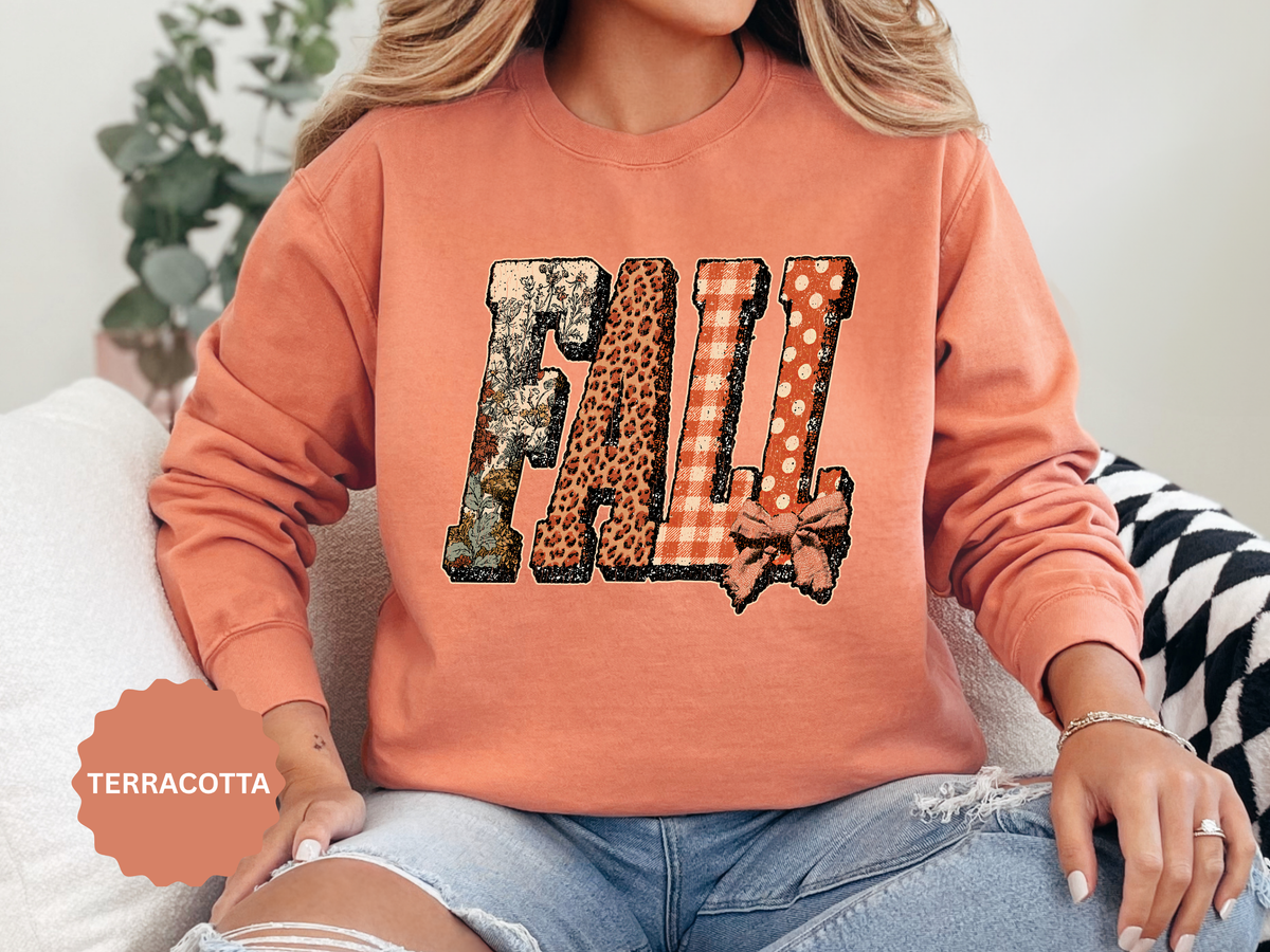 Patchwork Fall Sweatshirt, Floral Leopard Plaid Autumn Pullover, Coquette Bow Seasonal Gift for Women, Cozy Thanksgiving Outfit for Her