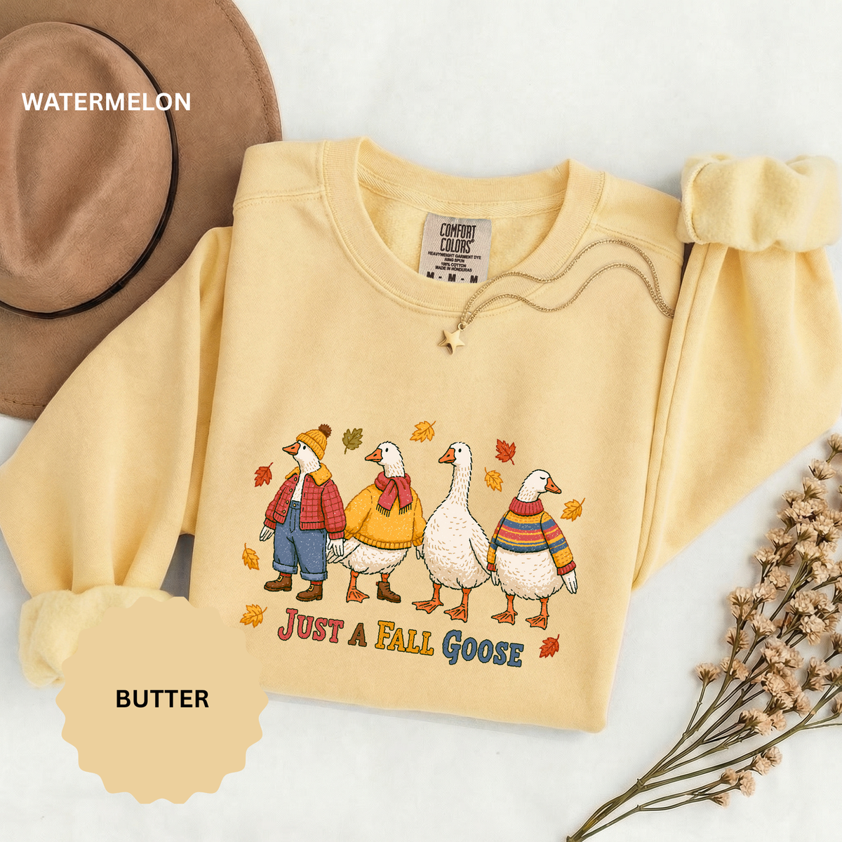 Funny Fall Goose Sweatshirt, Just a Fall Goose Autumn Pullover, Cute Cozy Gift for Bird Lover, Thanksgiving and October Outfit for Her