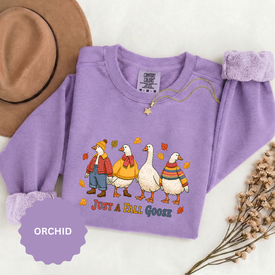 Funny Fall Goose Sweatshirt, Just a Fall Goose Autumn Pullover, Cute Cozy Gift for Bird Lover, Thanksgiving and October Outfit for Her