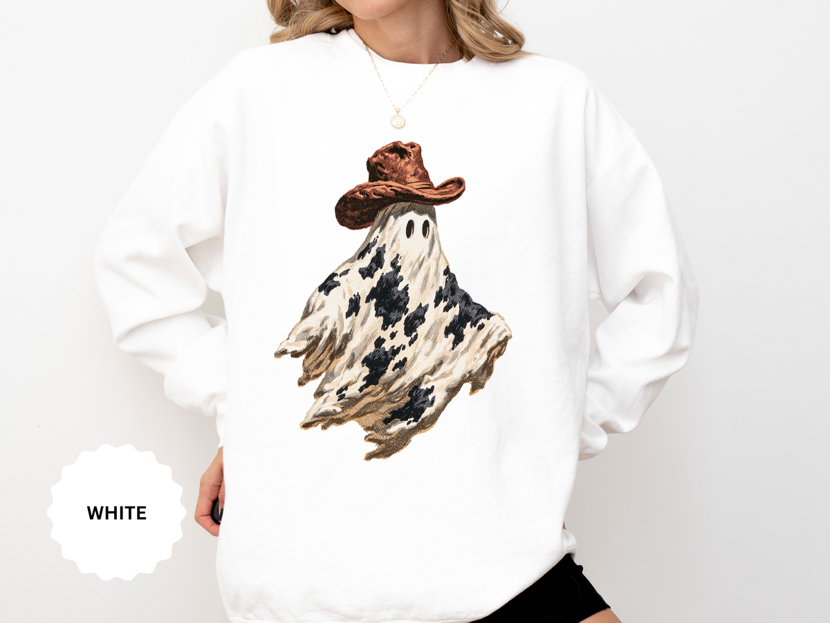 Western Ghost Halloween Sweatshirt, Cowboy Hat Spooky Pullover, Cute Vintage Fall Gift for Cowgirl, Country October Outfit for Women
