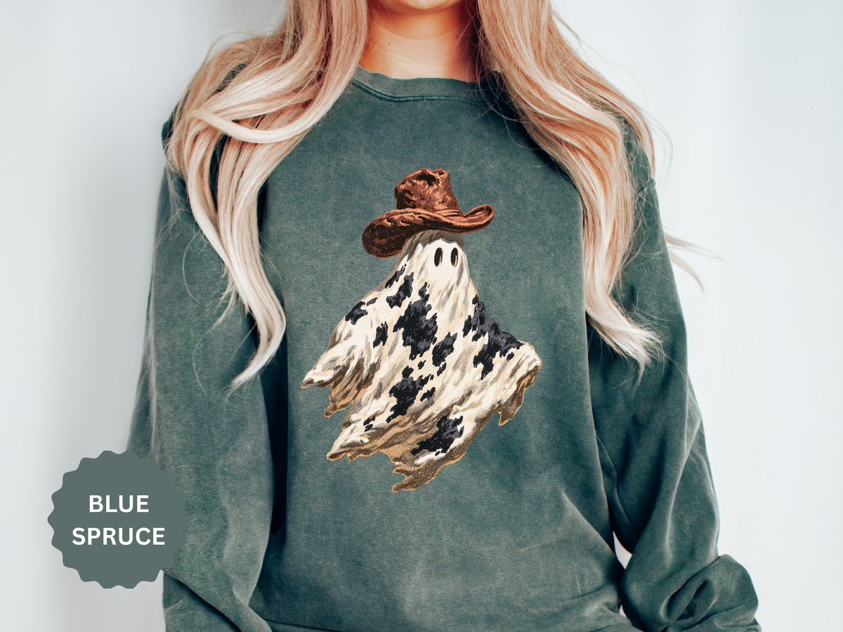 Western Ghost Halloween Sweatshirt, Cowboy Hat Spooky Pullover, Cute Vintage Fall Gift for Cowgirl, Country October Outfit for Women