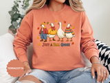 Funny Fall Goose Sweatshirt, Just a Fall Goose Autumn Pullover, Cute Cozy Gift for Bird Lover, Thanksgiving and October Outfit for Her