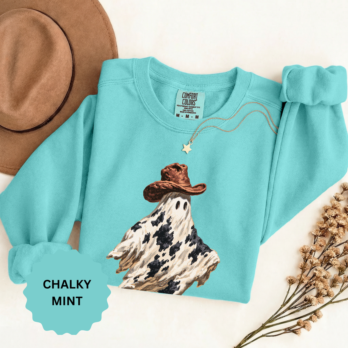 Western Ghost Halloween Sweatshirt, Cowboy Hat Spooky Pullover, Cute Vintage Fall Gift for Cowgirl, Country October Outfit for Women