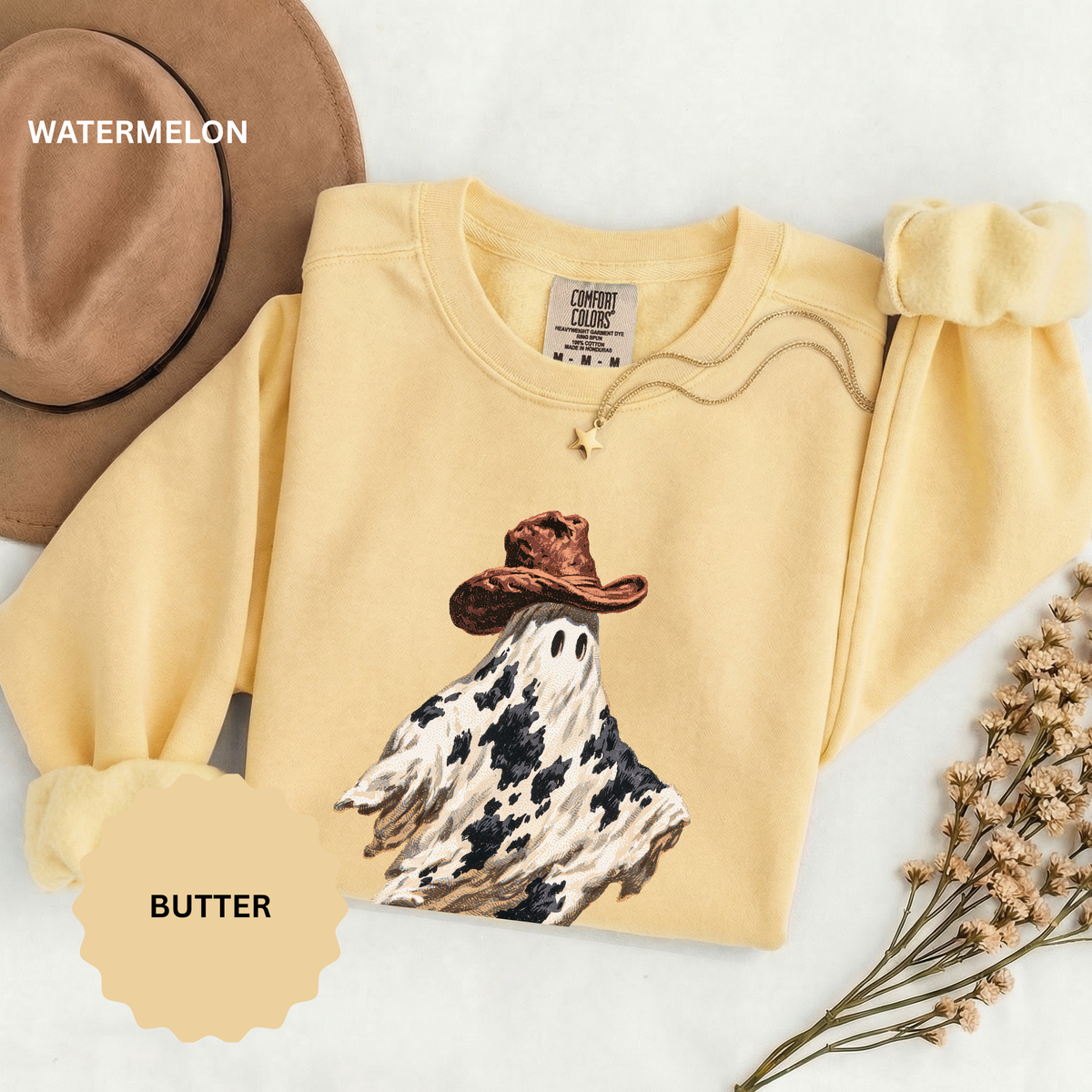 Western Ghost Halloween Sweatshirt, Cowboy Hat Spooky Pullover, Cute Vintage Fall Gift for Cowgirl, Country October Outfit for Women