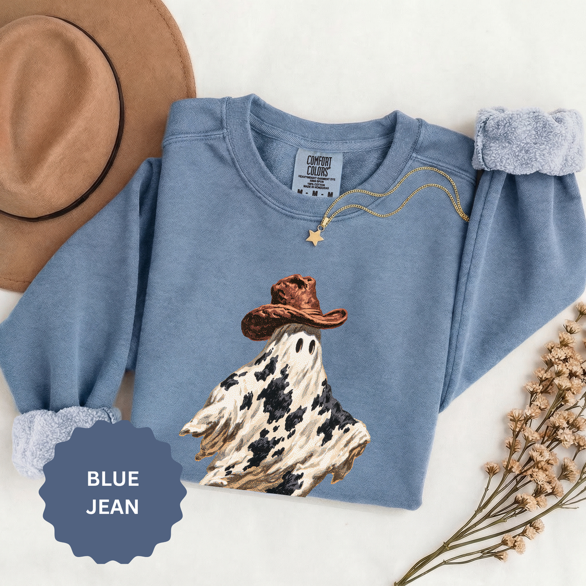 Western Ghost Halloween Sweatshirt, Cowboy Hat Spooky Pullover, Cute Vintage Fall Gift for Cowgirl, Country October Outfit for Women