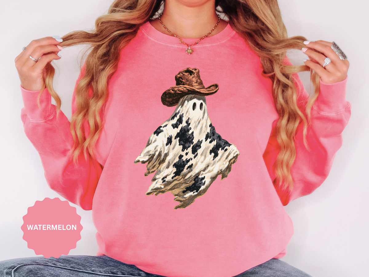 Western Ghost Halloween Sweatshirt, Cowboy Hat Spooky Pullover, Cute Vintage Fall Gift for Cowgirl, Country October Outfit for Women