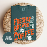 Coffee Lover Halloween Shirt, Freshly Brewed Coffee Ghost T-Shirt, Cute Spooky Season Gift for Barista and Caffeine Fan, Gift for Her