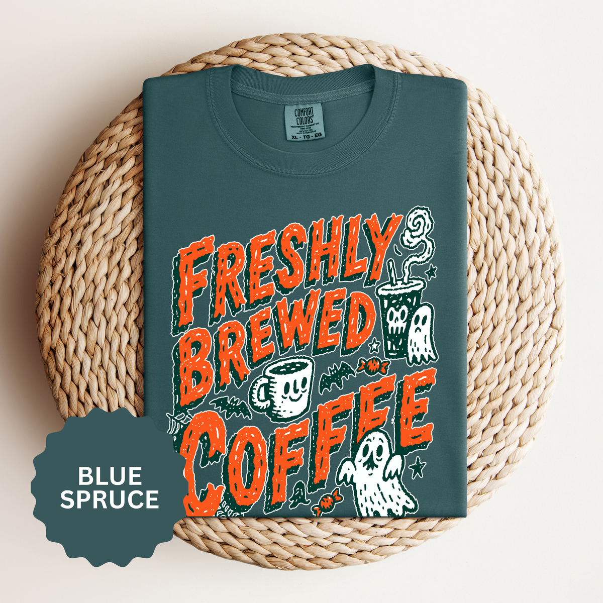 Coffee Lover Halloween Shirt, Freshly Brewed Coffee Ghost T-Shirt, Cute Spooky Season Gift for Barista and Caffeine Fan, Gift for Her