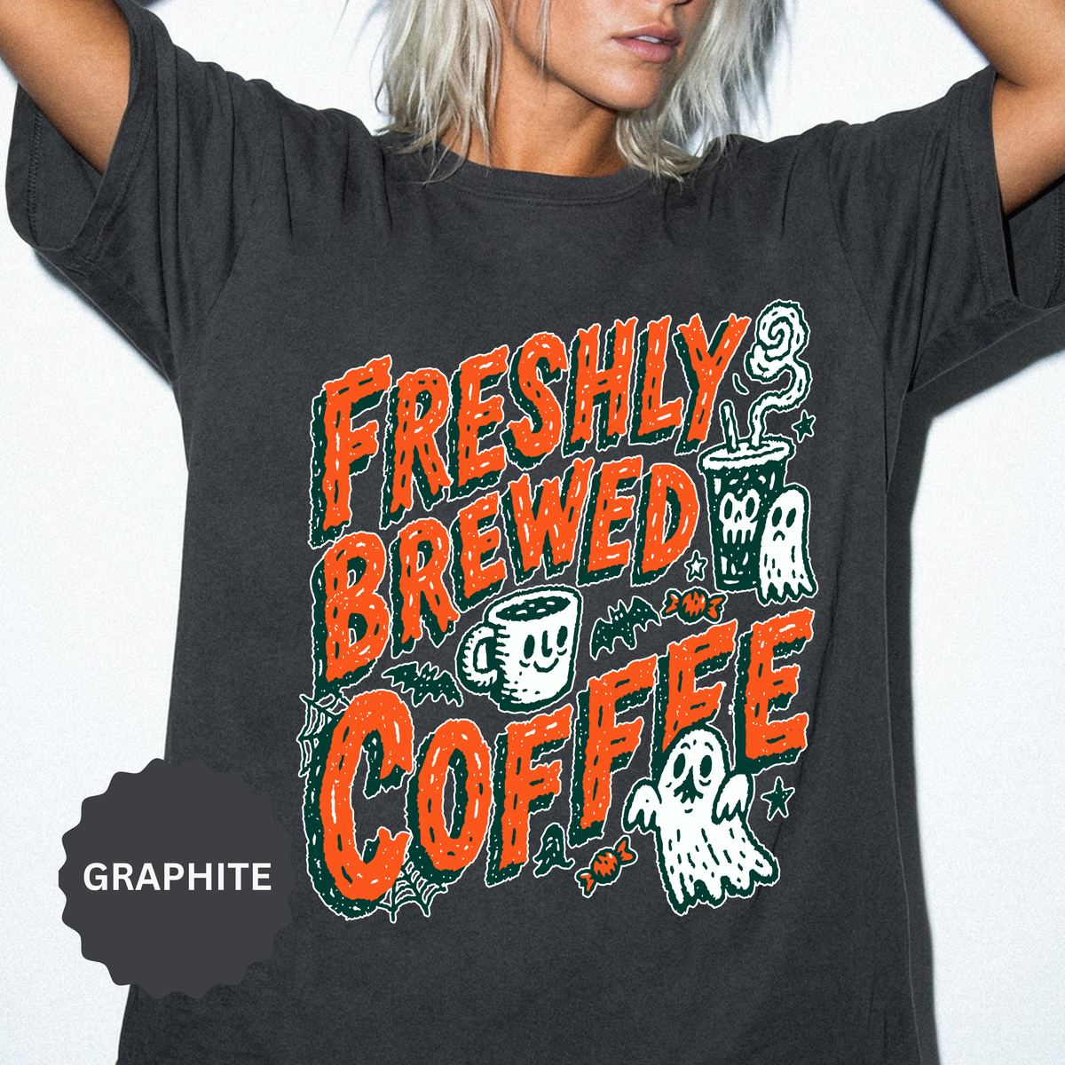Coffee Lover Halloween Shirt, Freshly Brewed Coffee Ghost T-Shirt, Cute Spooky Season Gift for Barista and Caffeine Fan, Gift for Her