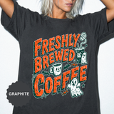 Coffee Lover Halloween Shirt, Freshly Brewed Coffee Ghost T-Shirt, Cute Spooky Season Gift for Barista and Caffeine Fan, Gift for Her