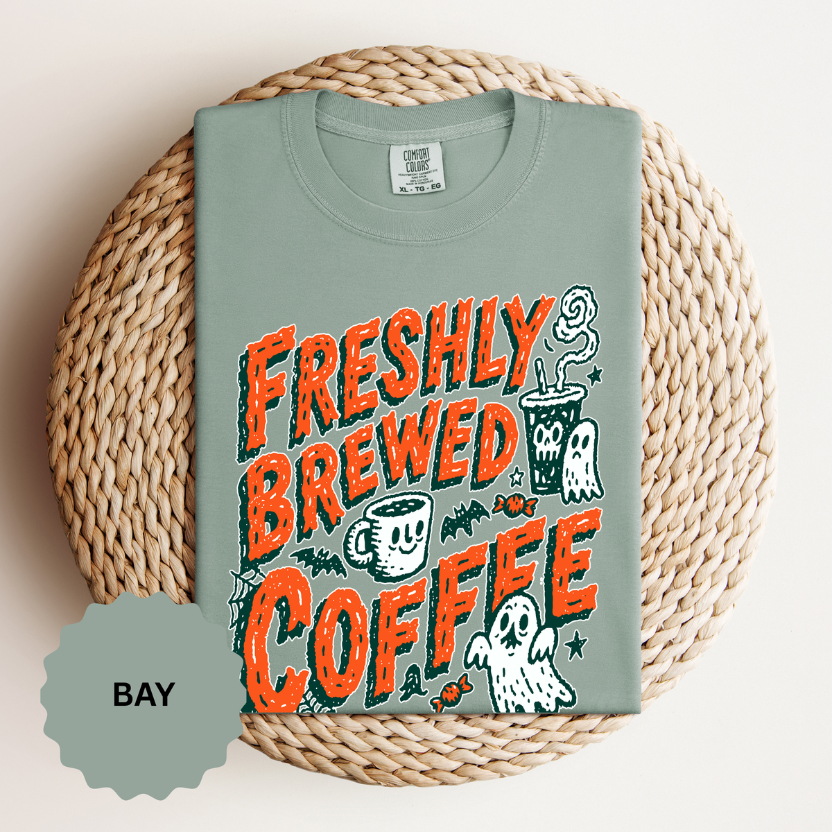 Coffee Lover Halloween Shirt, Freshly Brewed Coffee Ghost T-Shirt, Cute Spooky Season Gift for Barista and Caffeine Fan, Gift for Her