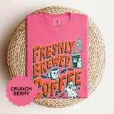 Coffee Lover Halloween Shirt, Freshly Brewed Coffee Ghost T-Shirt, Cute Spooky Season Gift for Barista and Caffeine Fan, Gift for Her