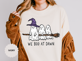 We Boo at Dawn Ghost Shirt, Funny Halloween Witch Broom Graphic Tee, Cute Spooky Season Gift for Friends and Ghost Lovers, October Outfit