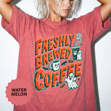 Coffee Lover Halloween Shirt, Freshly Brewed Coffee Ghost T-Shirt, Cute Spooky Season Gift for Barista and Caffeine Fan, Gift for Her