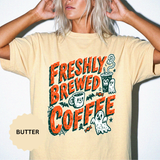 Coffee Lover Halloween Shirt, Freshly Brewed Coffee Ghost T-Shirt, Cute Spooky Season Gift for Barista and Caffeine Fan, Gift for Her
