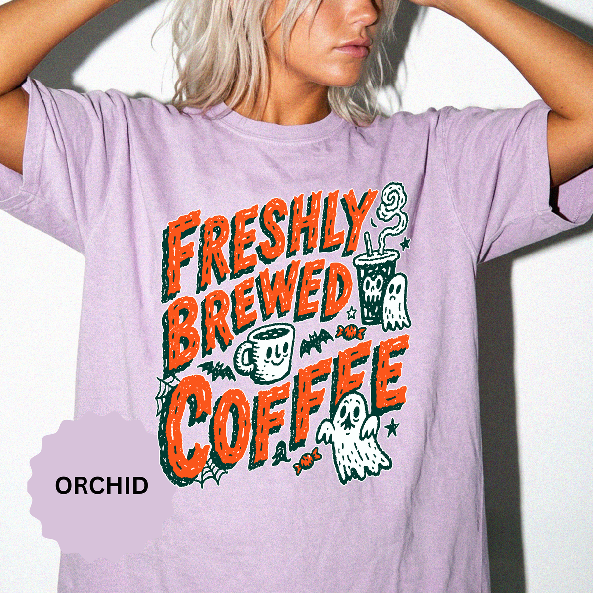 Coffee Lover Halloween Shirt, Freshly Brewed Coffee Ghost T-Shirt, Cute Spooky Season Gift for Barista and Caffeine Fan, Gift for Her
