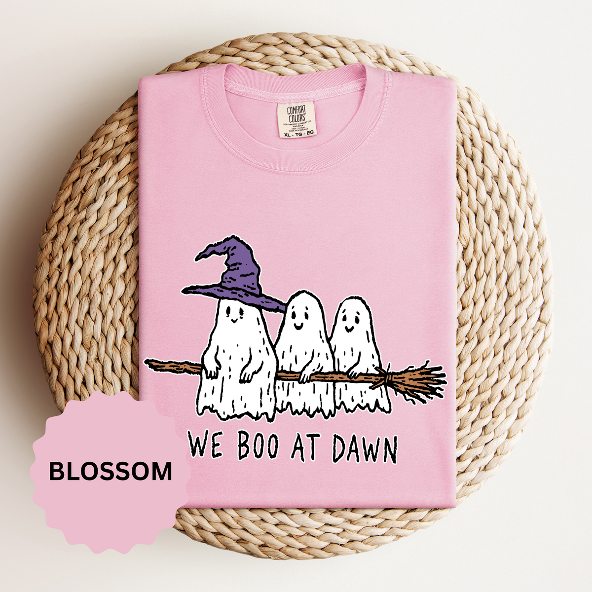 We Boo at Dawn Ghost Shirt, Funny Halloween Witch Broom Graphic Tee, Cute Spooky Season Gift for Friends and Ghost Lovers, October Outfit