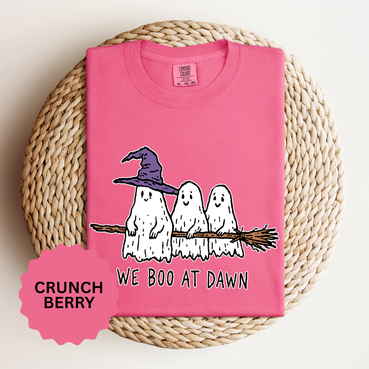 We Boo at Dawn Ghost Shirt, Funny Halloween Witch Broom Graphic Tee, Cute Spooky Season Gift for Friends and Ghost Lovers, October Outfit