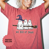 We Boo at Dawn Ghost Shirt, Funny Halloween Witch Broom Graphic Tee, Cute Spooky Season Gift for Friends and Ghost Lovers, October Outfit