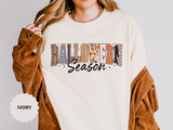 Halloween Season Shirt, Leopard Plaid Pumpkin Letter Graphic Tee, Cute Fall Gift for Women, Spooky October Outfit for Teachers and Moms