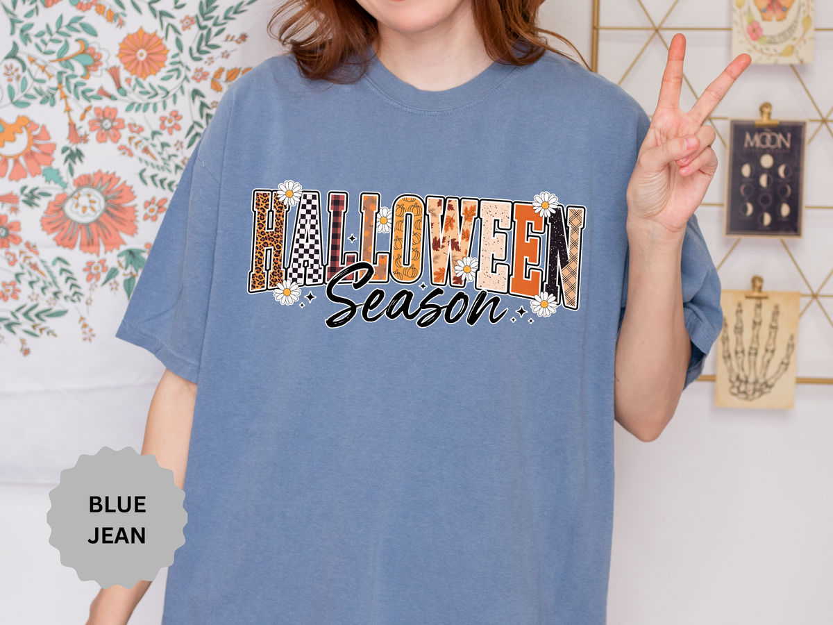 Halloween Season Shirt, Leopard Plaid Pumpkin Letter Graphic Tee, Cute Fall Gift for Women, Spooky October Outfit for Teachers and Moms