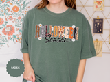 Halloween Season Shirt, Leopard Plaid Pumpkin Letter Graphic Tee, Cute Fall Gift for Women, Spooky October Outfit for Teachers and Moms