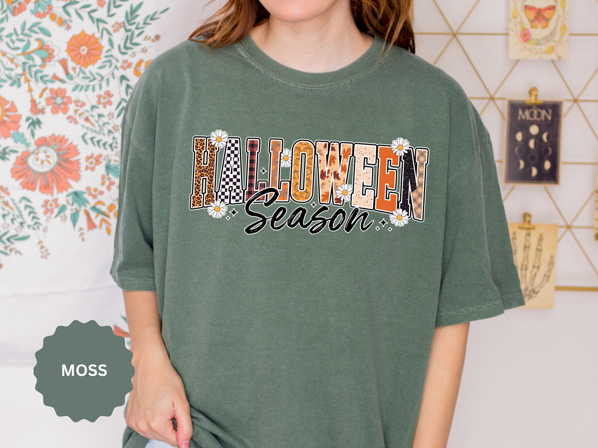 Halloween Season Shirt, Leopard Plaid Pumpkin Letter Graphic Tee, Cute Fall Gift for Women, Spooky October Outfit for Teachers and Moms