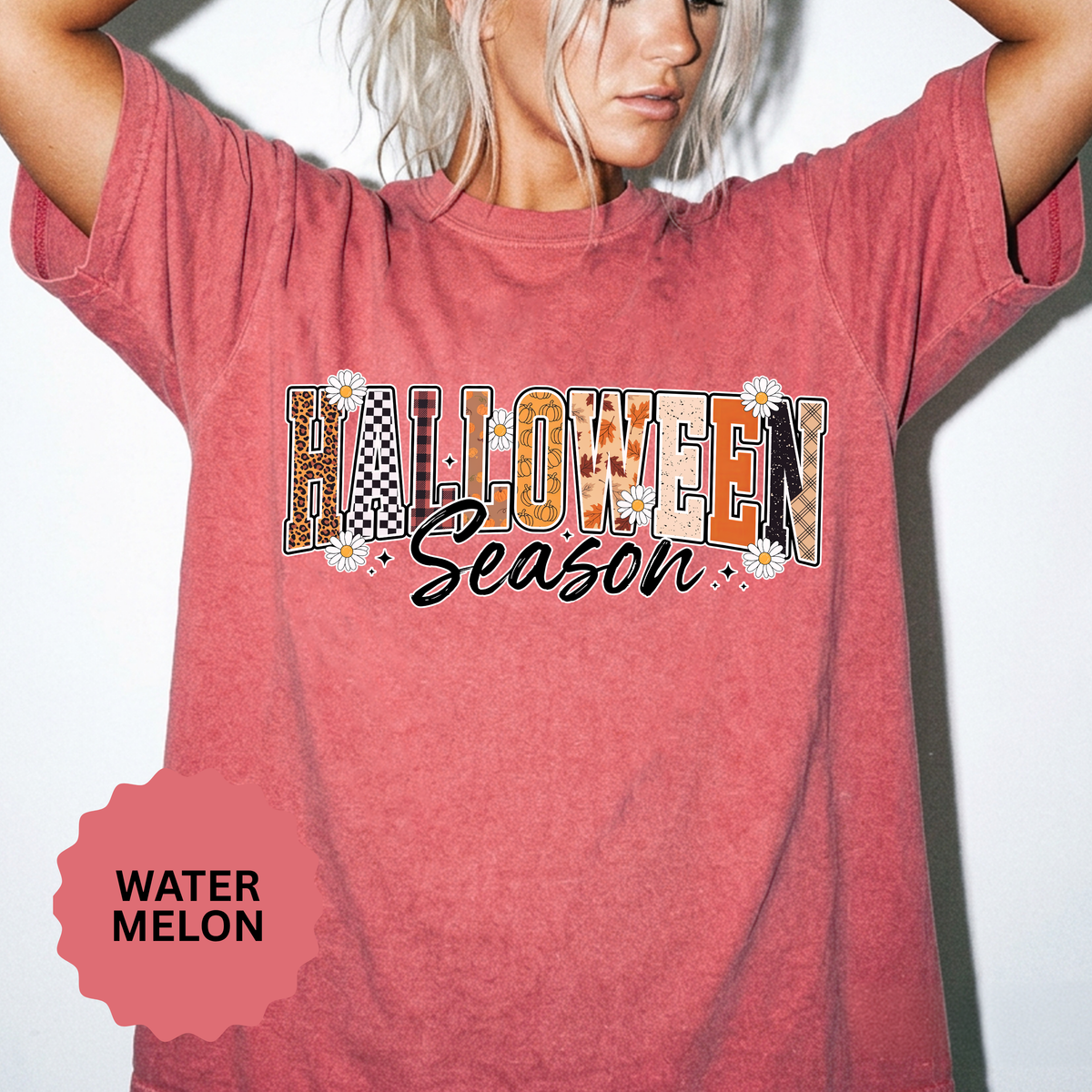 Halloween Season Shirt, Leopard Plaid Pumpkin Letter Graphic Tee, Cute Fall Gift for Women, Spooky October Outfit for Teachers and Moms