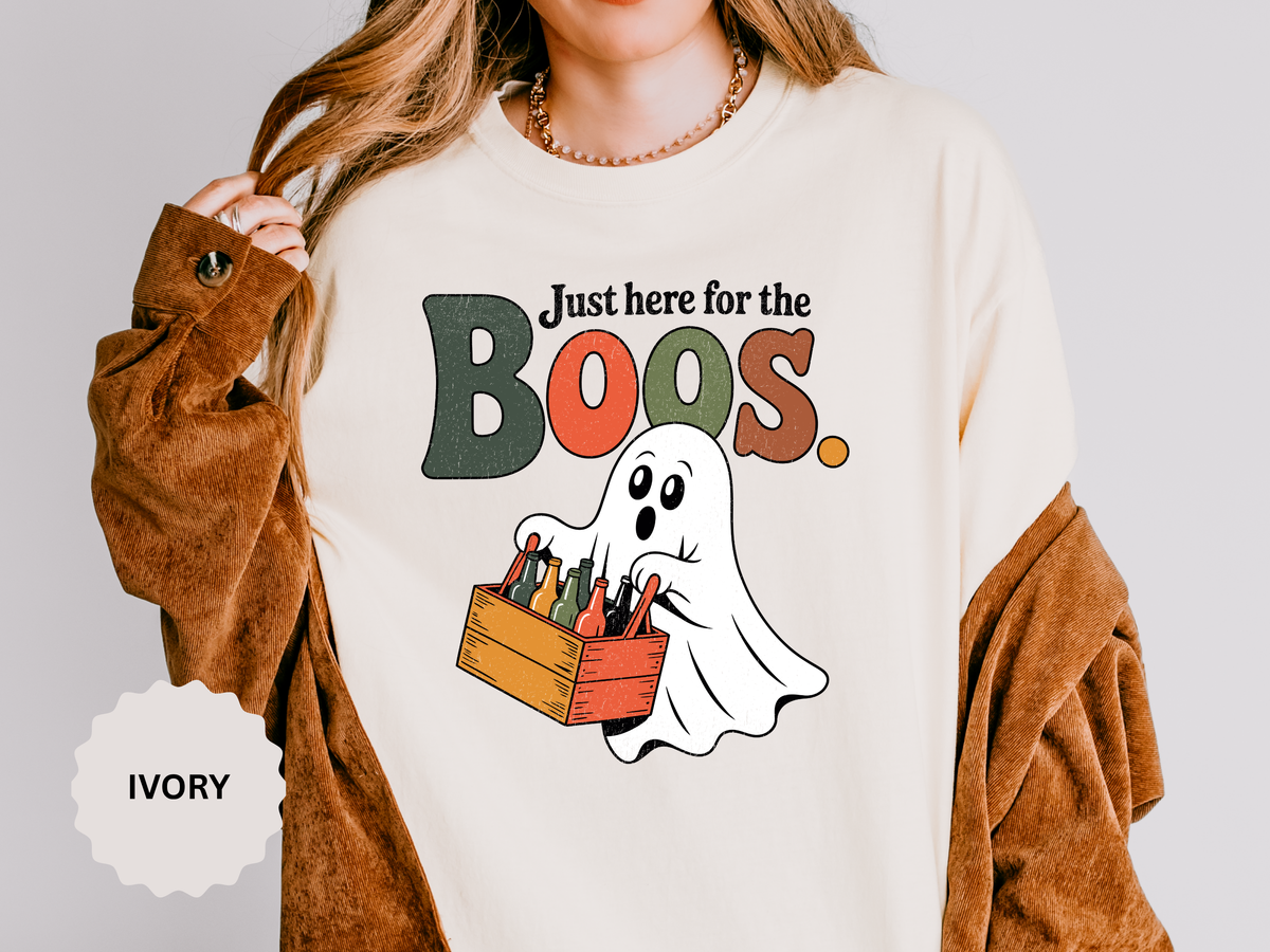 Funny Halloween Ghost Shirt, Where My Boos At Graphic Tee, Spooky Season Drinking Gift for Beer Lover, Fun Adult Costume Party Outfit