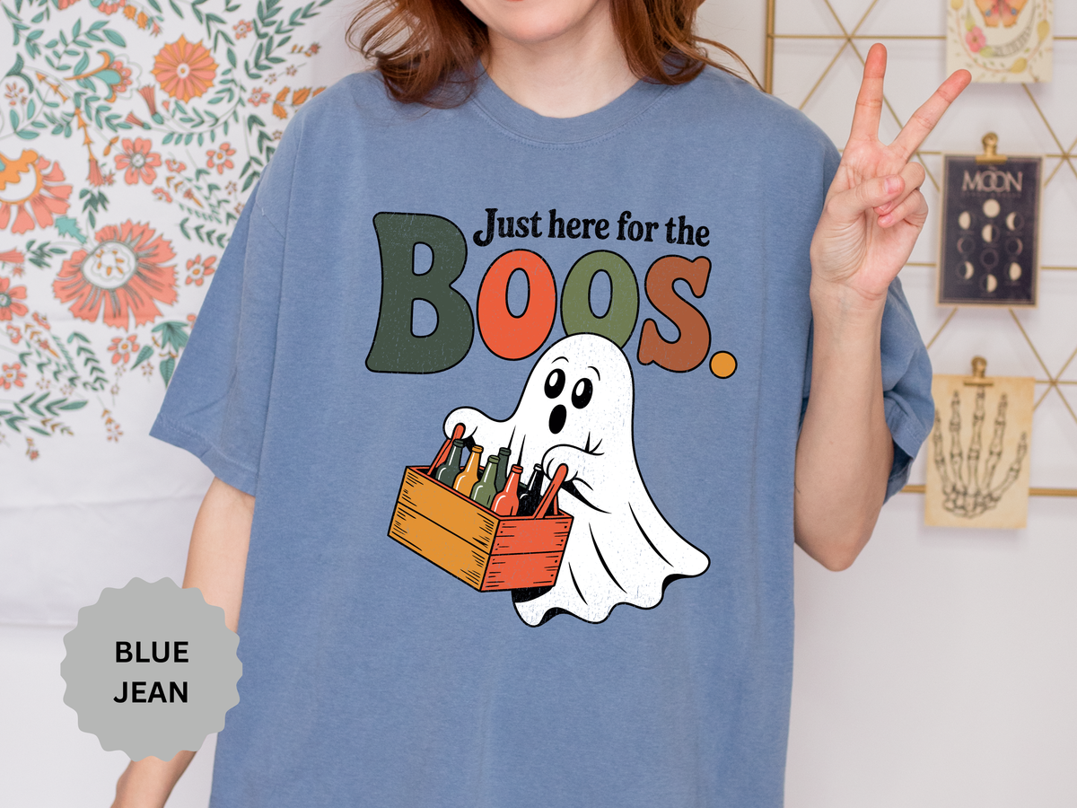 Funny Halloween Ghost Shirt, Where My Boos At Graphic Tee, Spooky Season Drinking Gift for Beer Lover, Fun Adult Costume Party Outfit