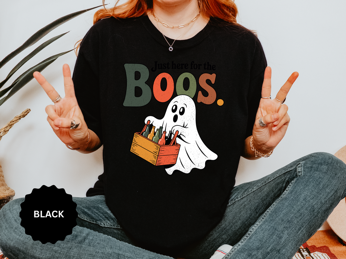Funny Halloween Ghost Shirt, Where My Boos At Graphic Tee, Spooky Season Drinking Gift for Beer Lover, Fun Adult Costume Party Outfit
