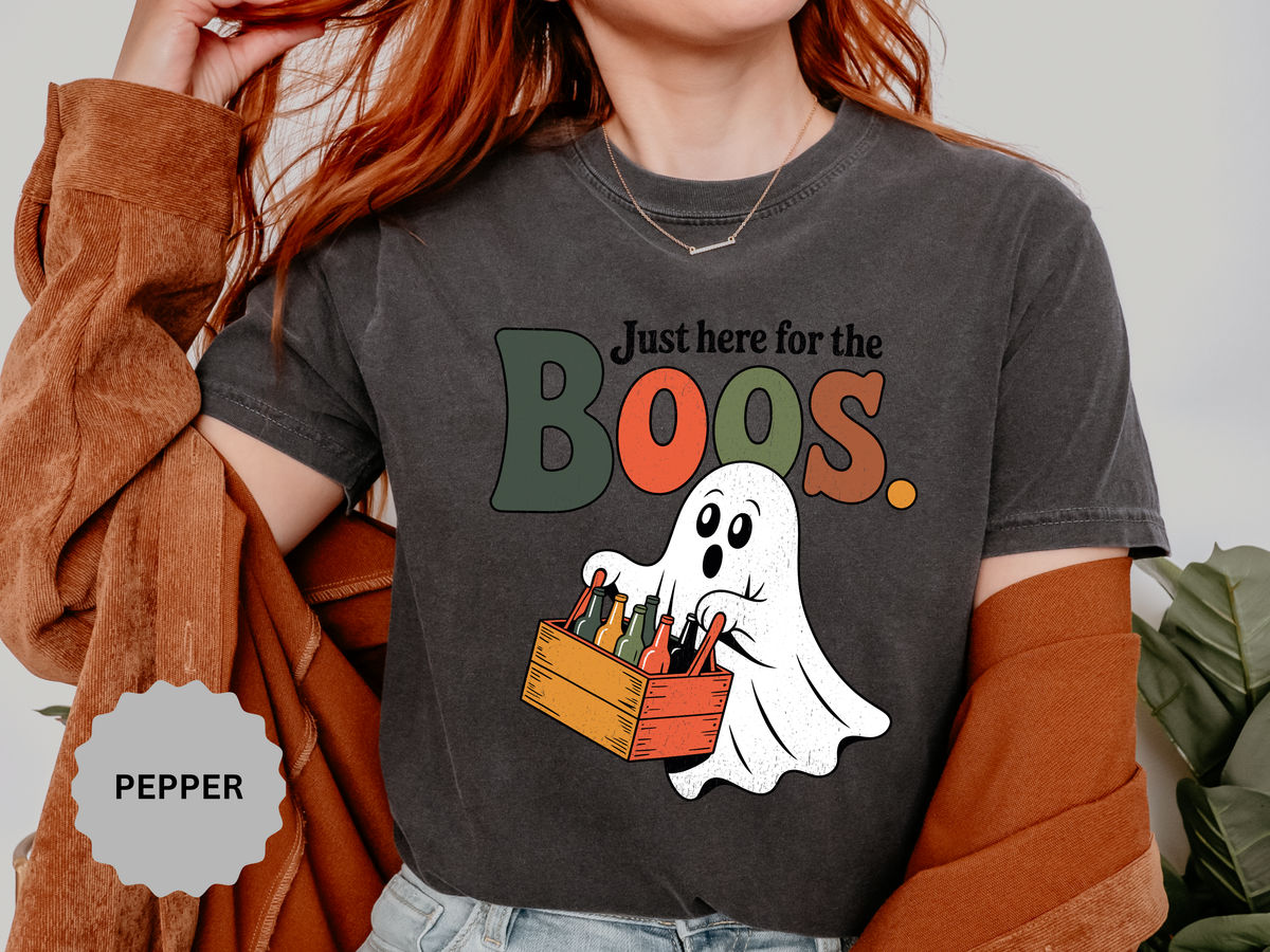 Funny Halloween Ghost Shirt, Where My Boos At Graphic Tee, Spooky Season Drinking Gift for Beer Lover, Fun Adult Costume Party Outfit
