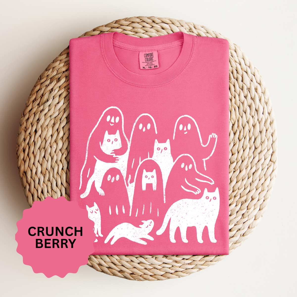 Ghost Cat Halloween Shirt, Cute Spooky Cats and Ghosts Graphic Tee, Cozy Pet Lover Gift, Minimal Black and White Fall Outfit for Women