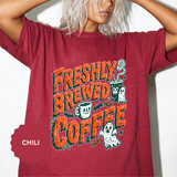 Coffee Lover Halloween Shirt, Freshly Brewed Coffee Ghost T-Shirt, Cute Spooky Season Gift for Barista and Caffeine Fan, Gift for Her