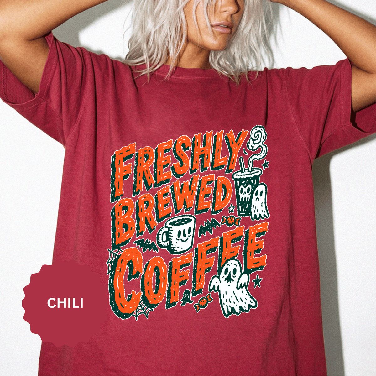 Coffee Lover Halloween Shirt, Freshly Brewed Coffee Ghost T-Shirt, Cute Spooky Season Gift for Barista and Caffeine Fan, Gift for Her