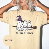 We Boo at Dawn Ghost Shirt, Funny Halloween Witch Broom Graphic Tee, Cute Spooky Season Gift for Friends and Ghost Lovers, October Outfit