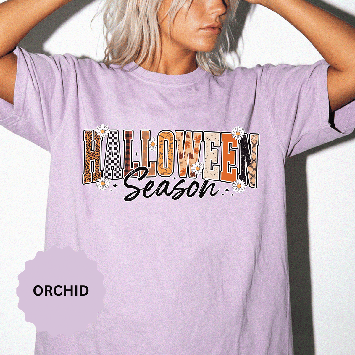 Halloween Season Shirt, Leopard Plaid Pumpkin Letter Graphic Tee, Cute Fall Gift for Women, Spooky October Outfit for Teachers and Moms