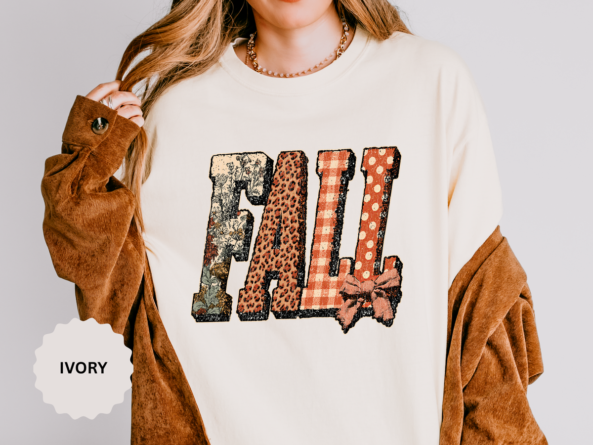 Patchwork Fall Shirt, Floral Leopard Plaid Autumn Graphic Tee, Coquette Bow Seasonal Gift for Women, Cozy Thanksgiving Outfit for Her