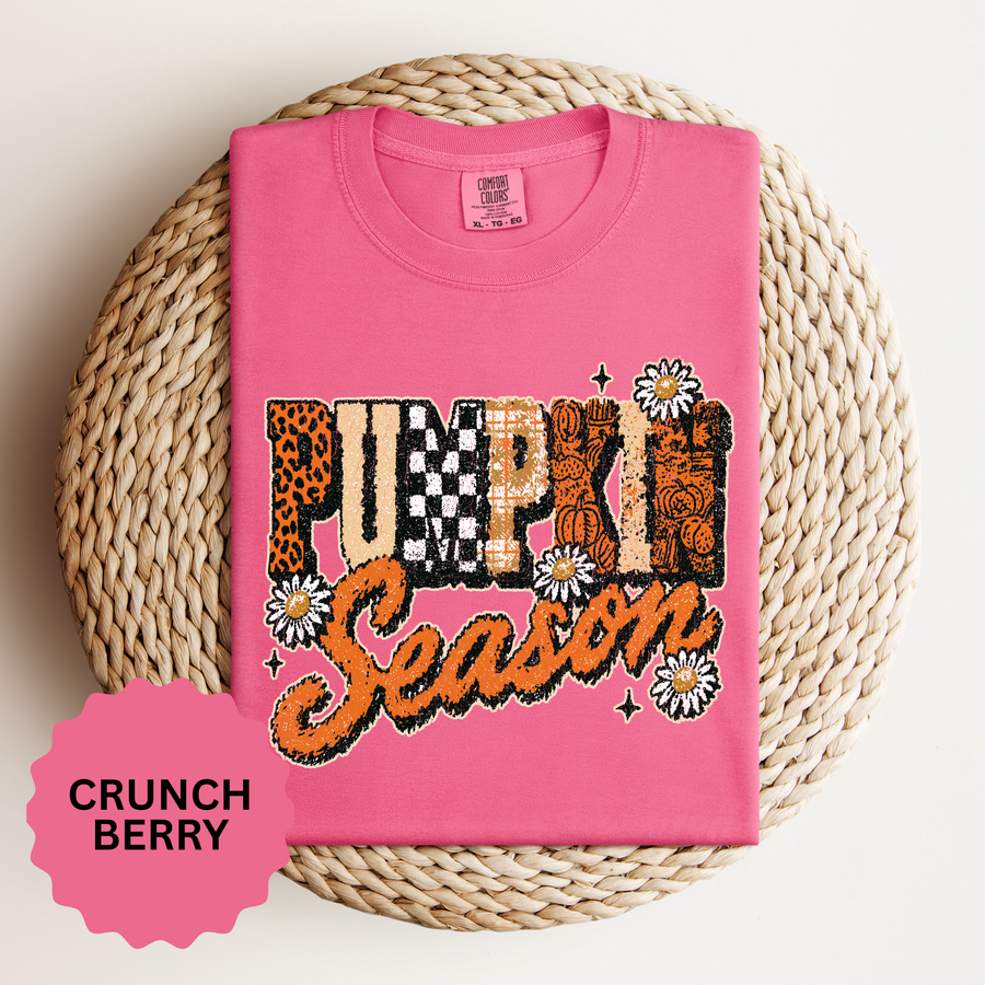 Pumpkin Season Shirt, Retro Leopard Checker Fall Graphic Tee, Cute Autumn Gift for Women, Cozy Thanksgiving October Outfit for Her