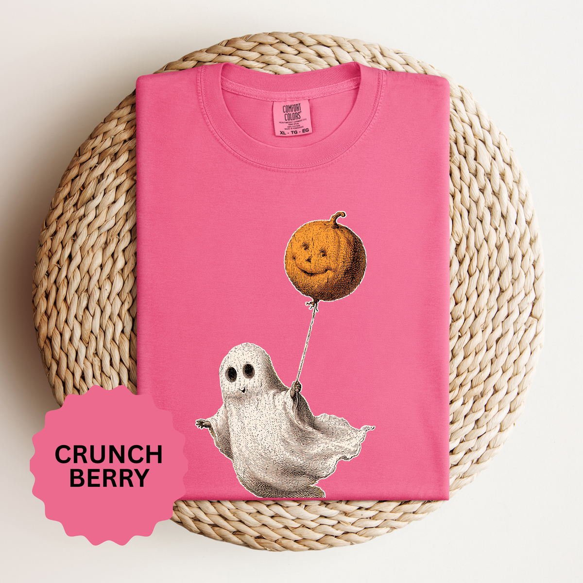 Cute Ghost Halloween Shirt, Pumpkin Balloon Graphic Tee, Vintage Spooky Season Gift for Women, Cozy October Fall Outfit for Ghost Lovers