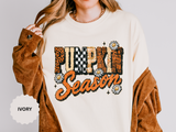 Pumpkin Season Shirt, Retro Leopard Checker Fall Graphic Tee, Cute Autumn Gift for Women, Cozy Thanksgiving October Outfit for Her