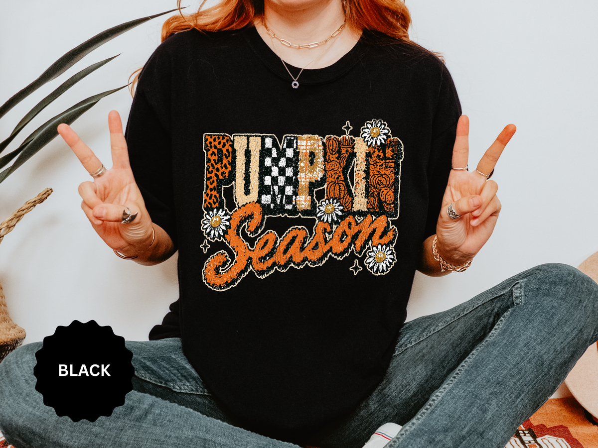 Pumpkin Season Shirt, Retro Leopard Checker Fall Graphic Tee, Cute Autumn Gift for Women, Cozy Thanksgiving October Outfit for Her