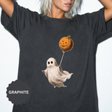 Cute Ghost Halloween Shirt, Pumpkin Balloon Graphic Tee, Vintage Spooky Season Gift for Women, Cozy October Fall Outfit for Ghost Lovers