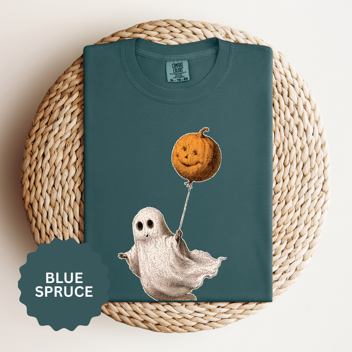 Cute Ghost Halloween Shirt, Pumpkin Balloon Graphic Tee, Vintage Spooky Season Gift for Women, Cozy October Fall Outfit for Ghost Lovers
